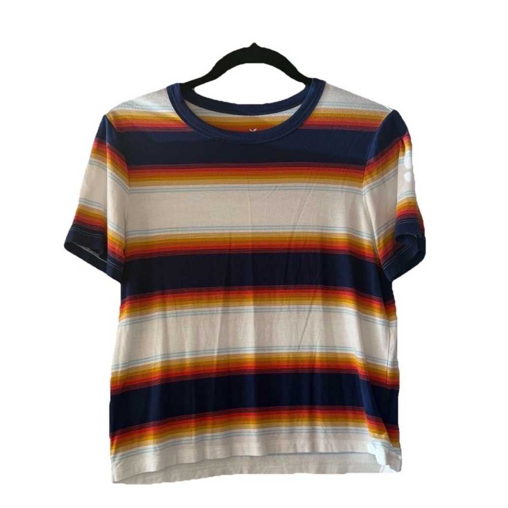 American Eagle Soft and Sexy Blue Striped Cropped Tee T-shirt Size Small